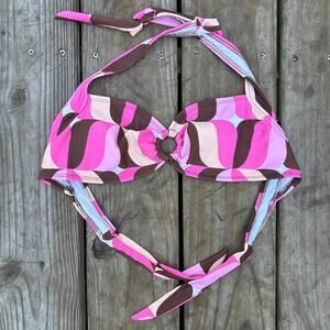 Vintage Y2K Swim Suit Top Tie Back Beach Color Block Scrunch Early 2000s M/L